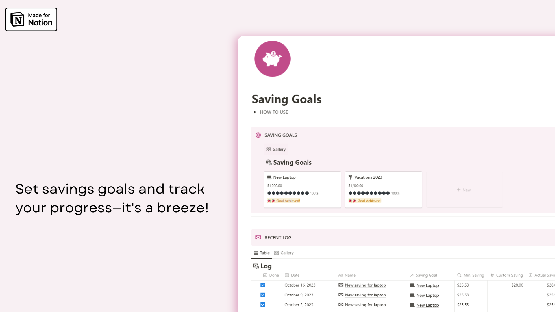 Saving Goals Notion Template