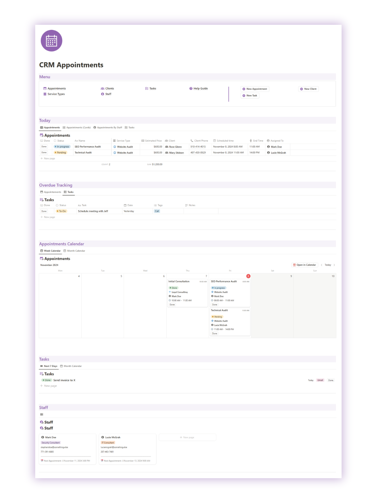 CRM Appointmetns Booking Client Notion