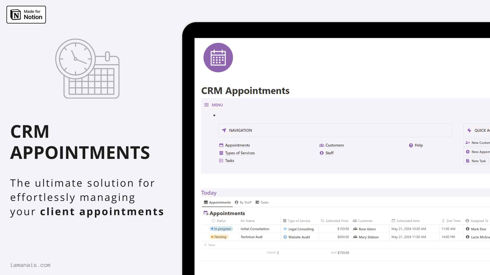 CRM Appointments Notion template
