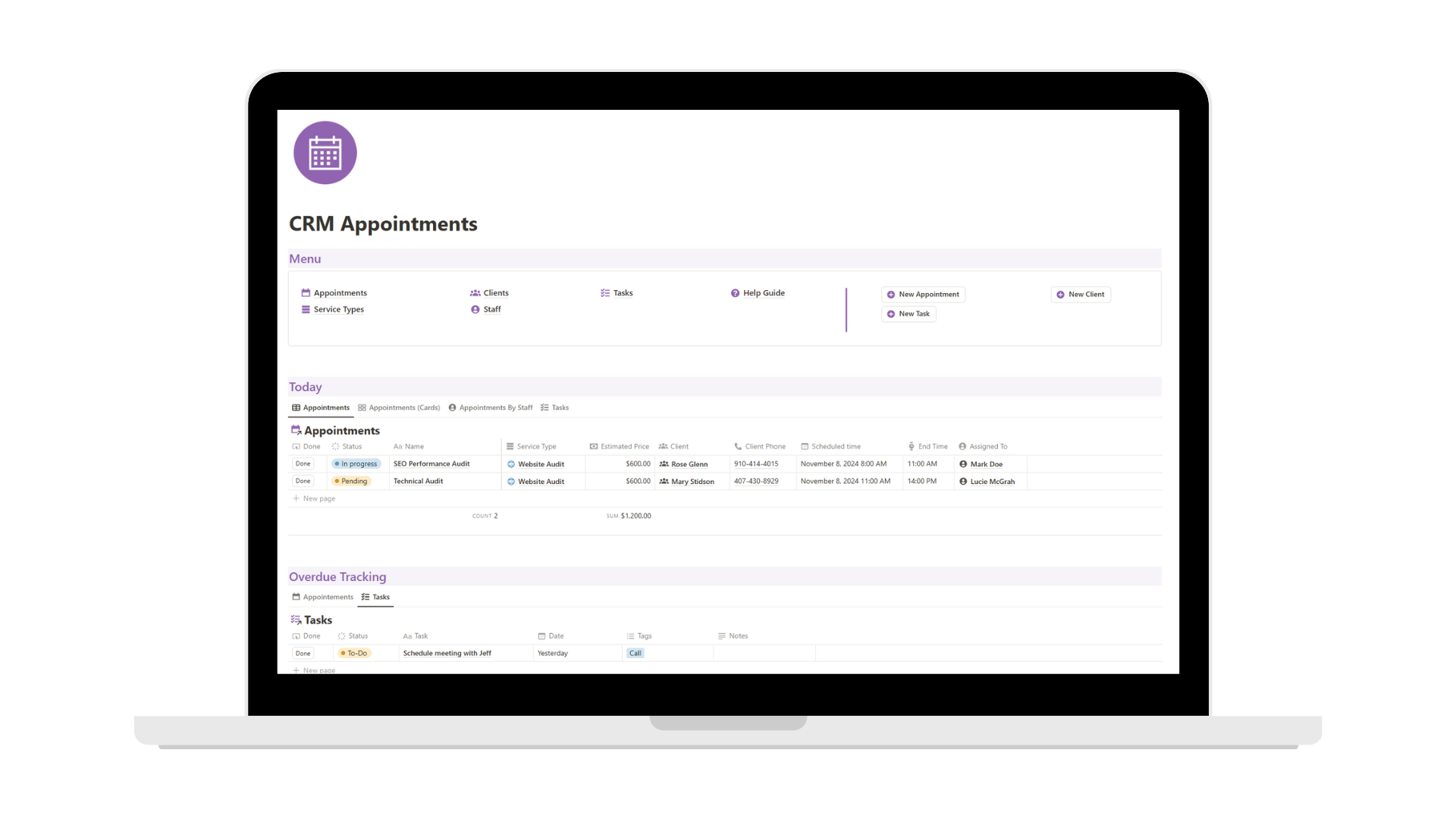 CRM Appointments (Notion Template)