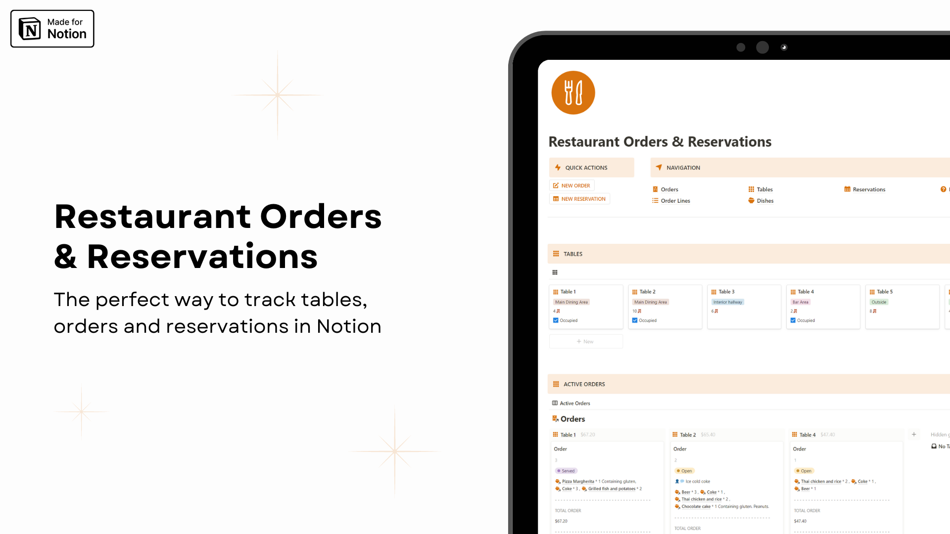 Restaurant Orders and Reservations Notion template