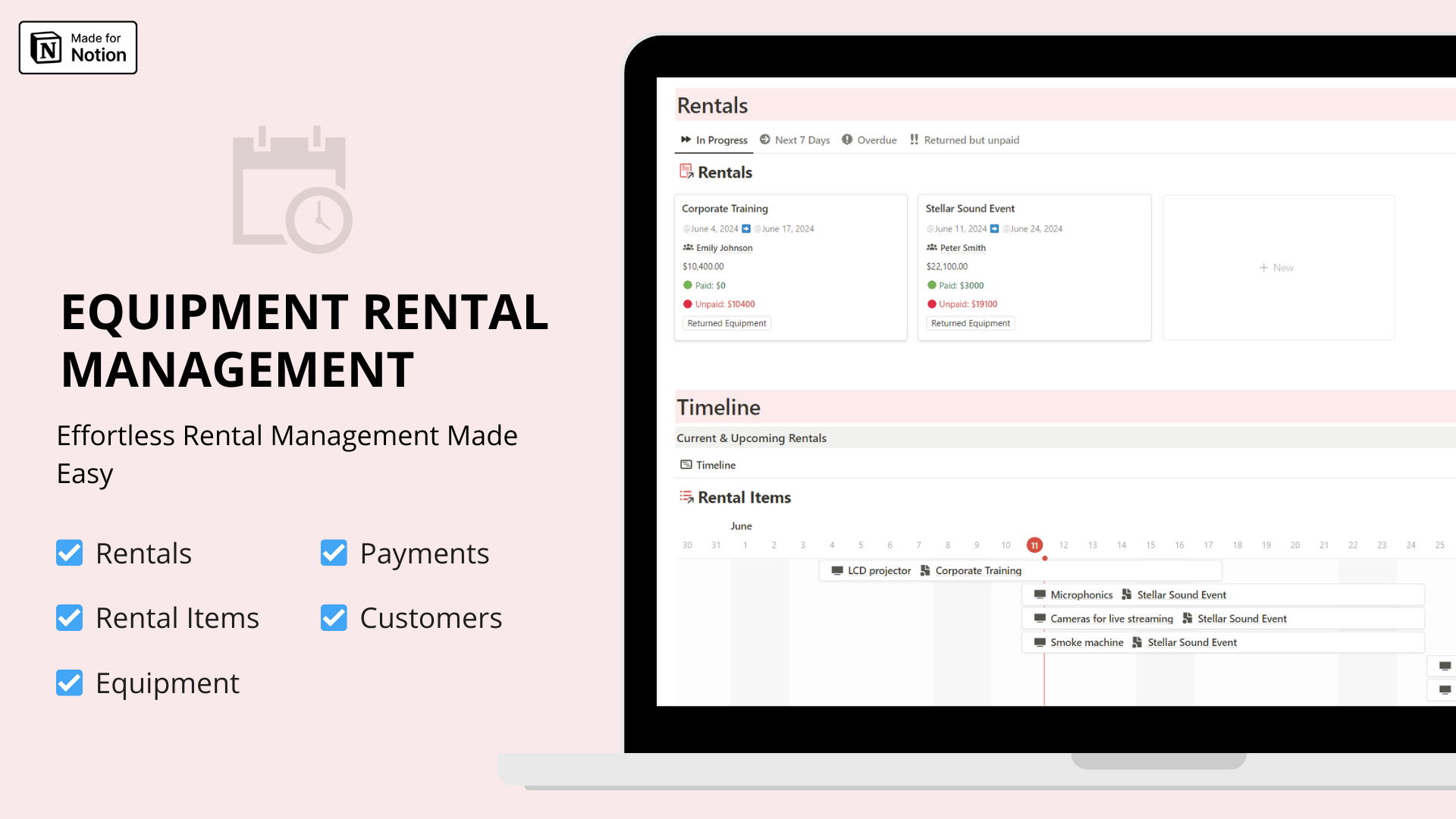 Equipment Rental Management Notion template
