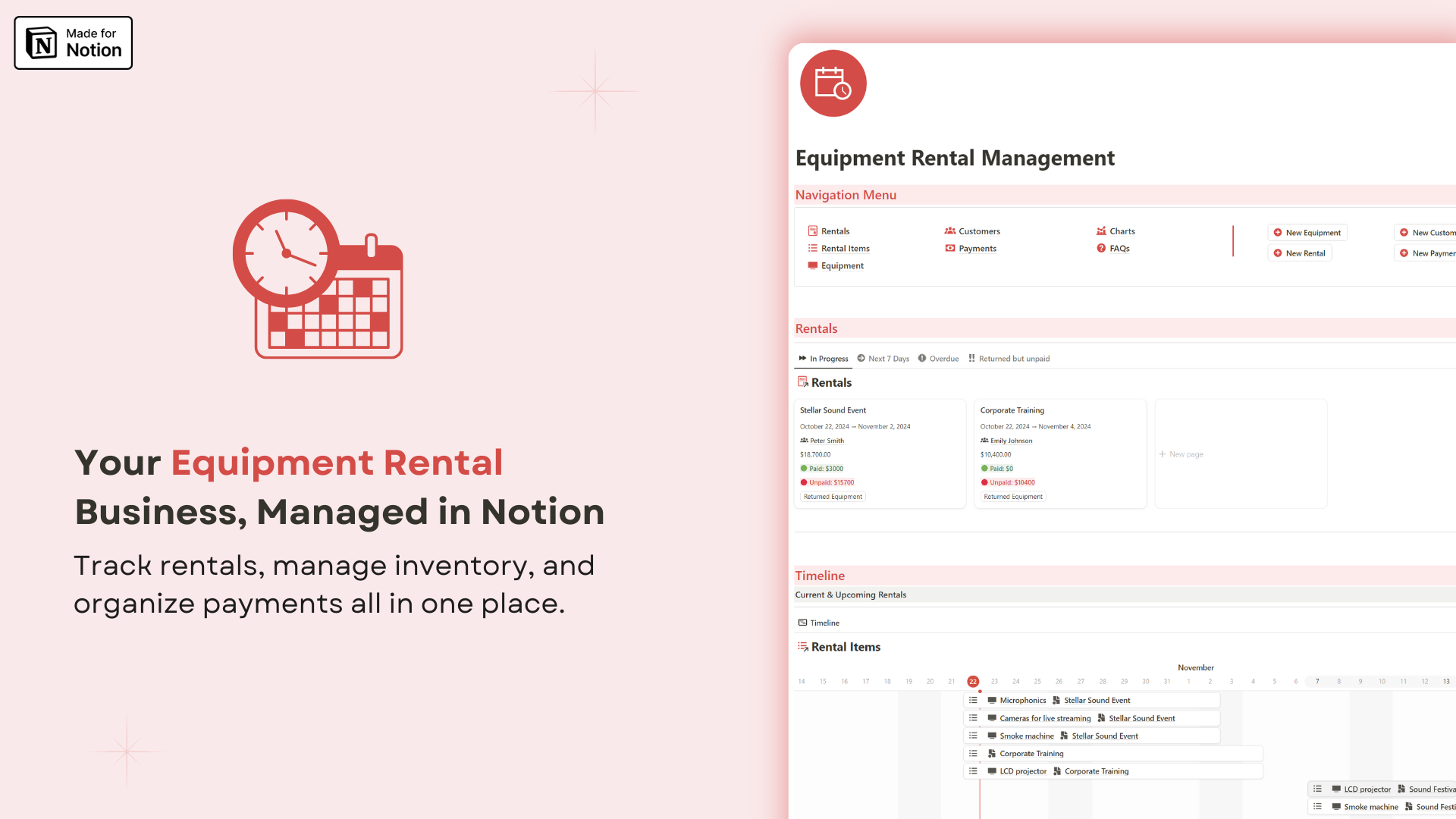 Equipment Rental Management Notion template