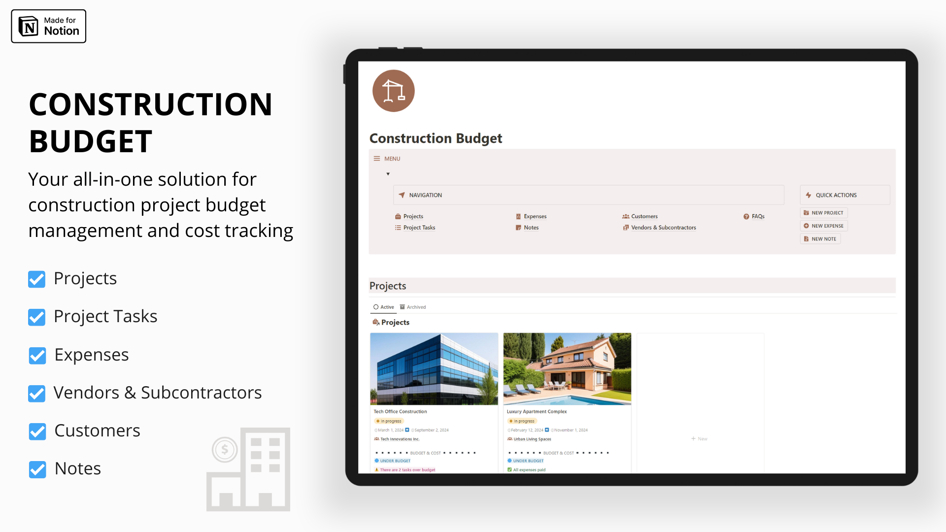 Construction Project Budget and Cost Tracking Notion template