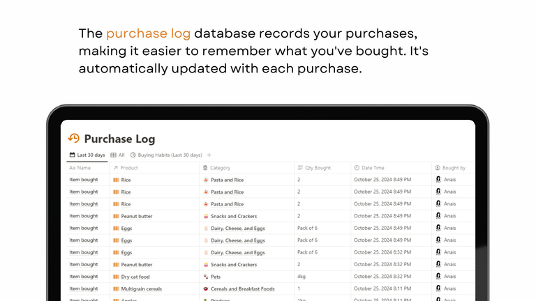 Purchase Log