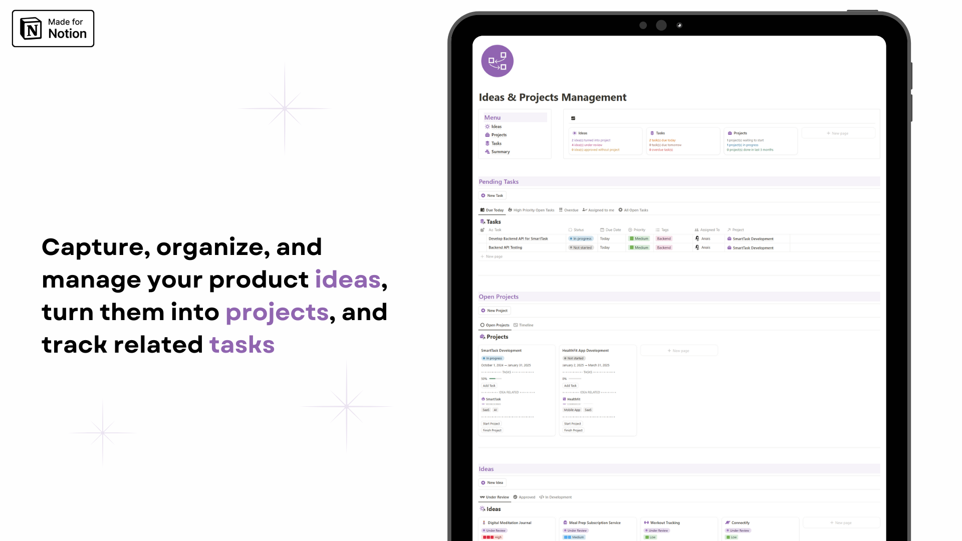 Ideas and Project Management Notion template