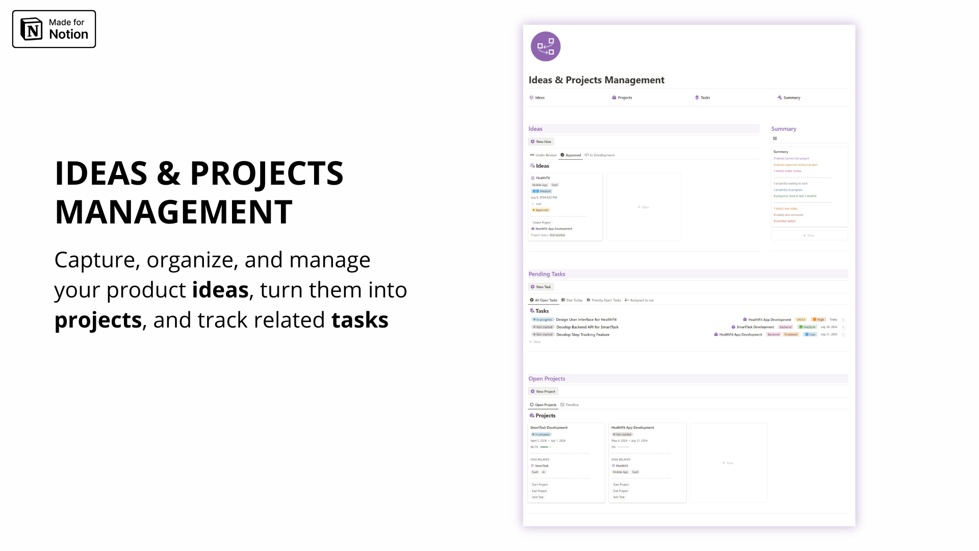 Ideas and Project Management Notion template