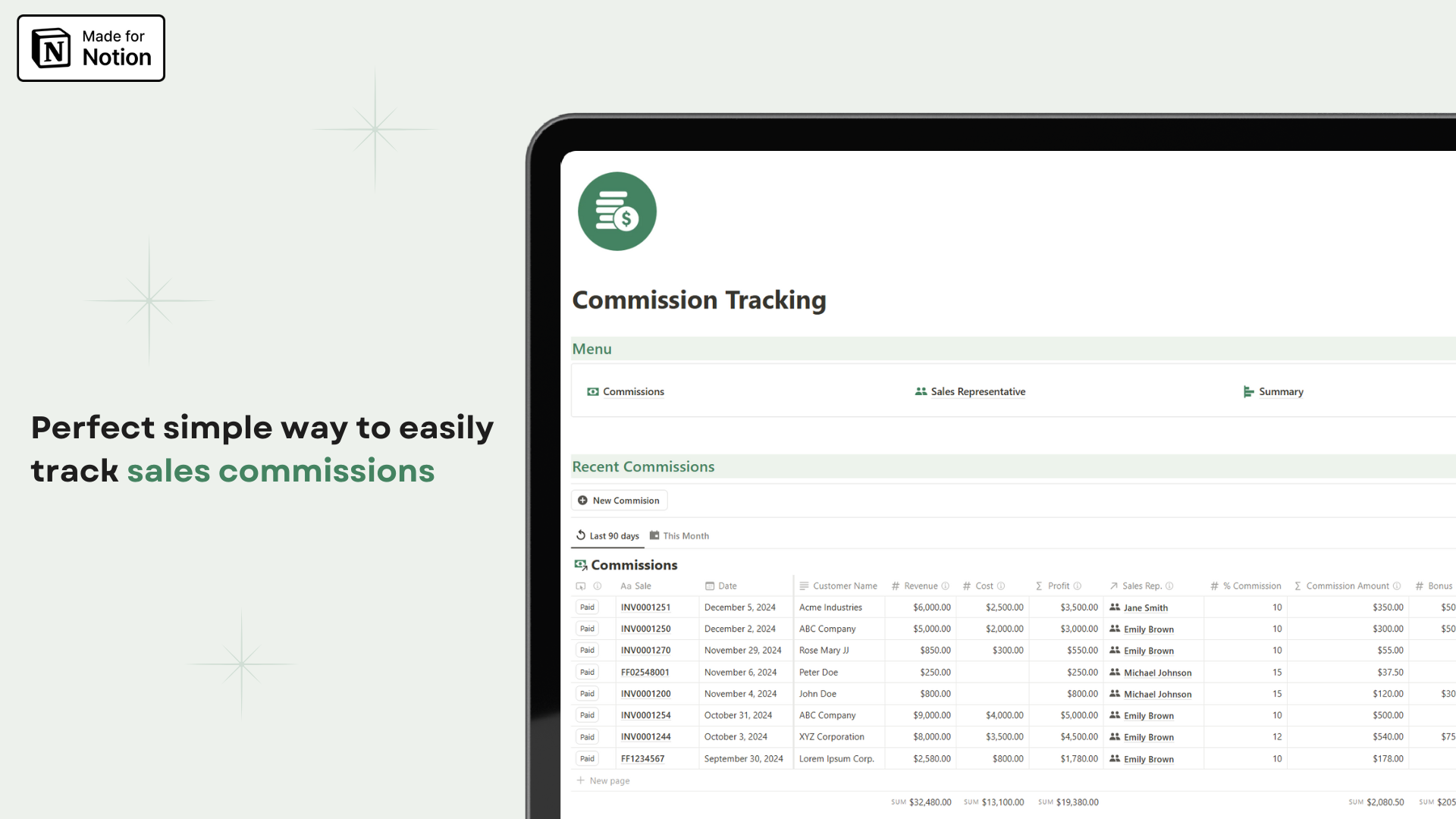 Sales Commission Tracking Notion template