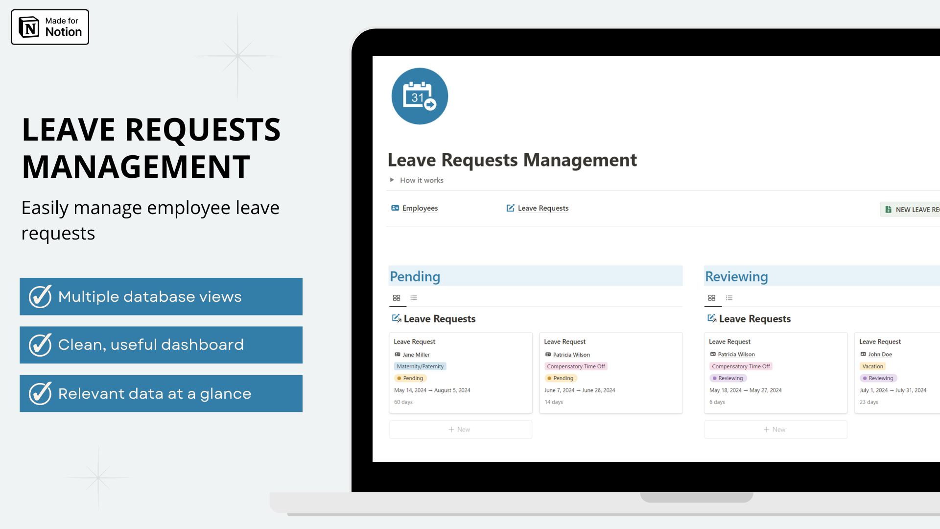 Leave Requests Management notion template