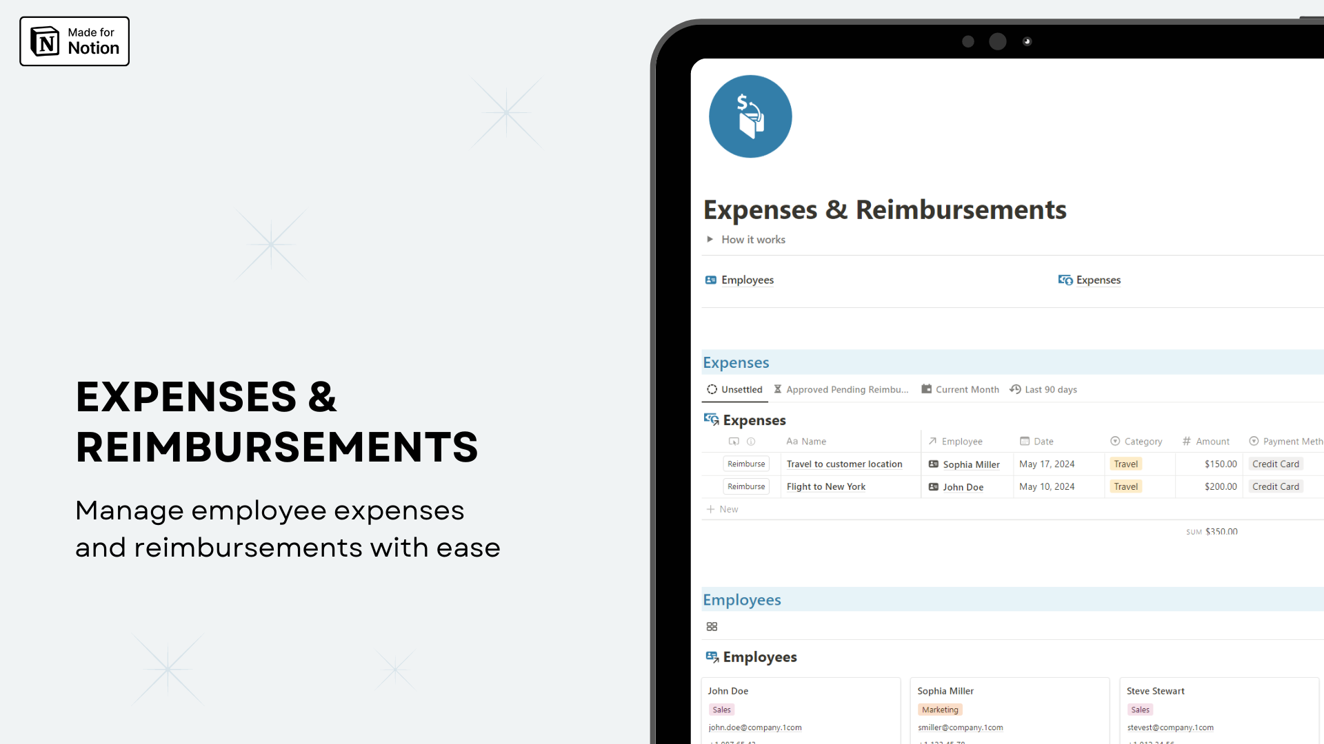 Expenses & Reimbursements Notion template