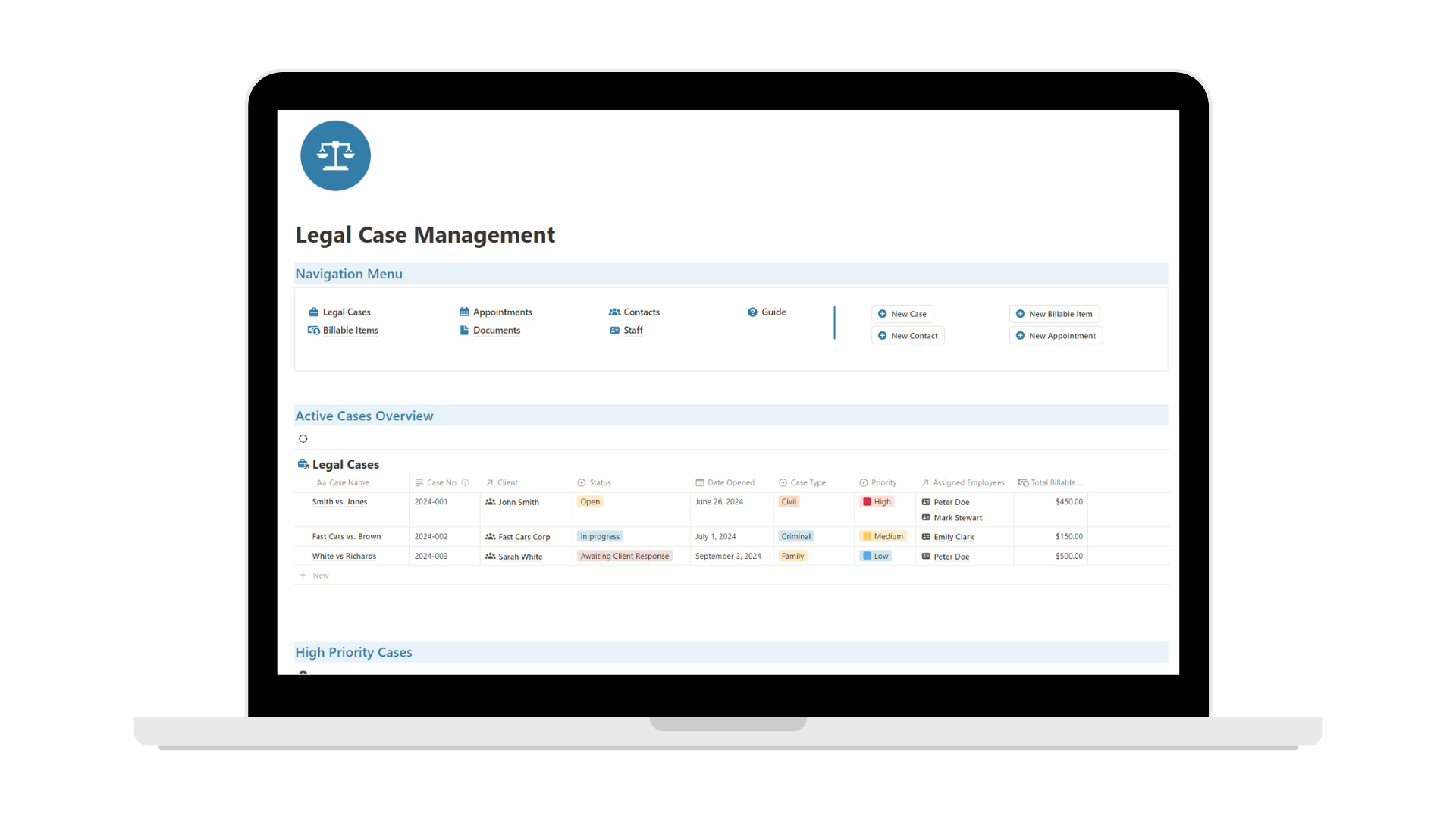 Legal Cases Management Notion template