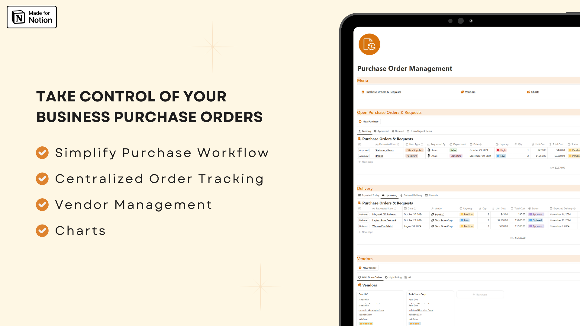 Purchase Orders & Requests Management Notion template