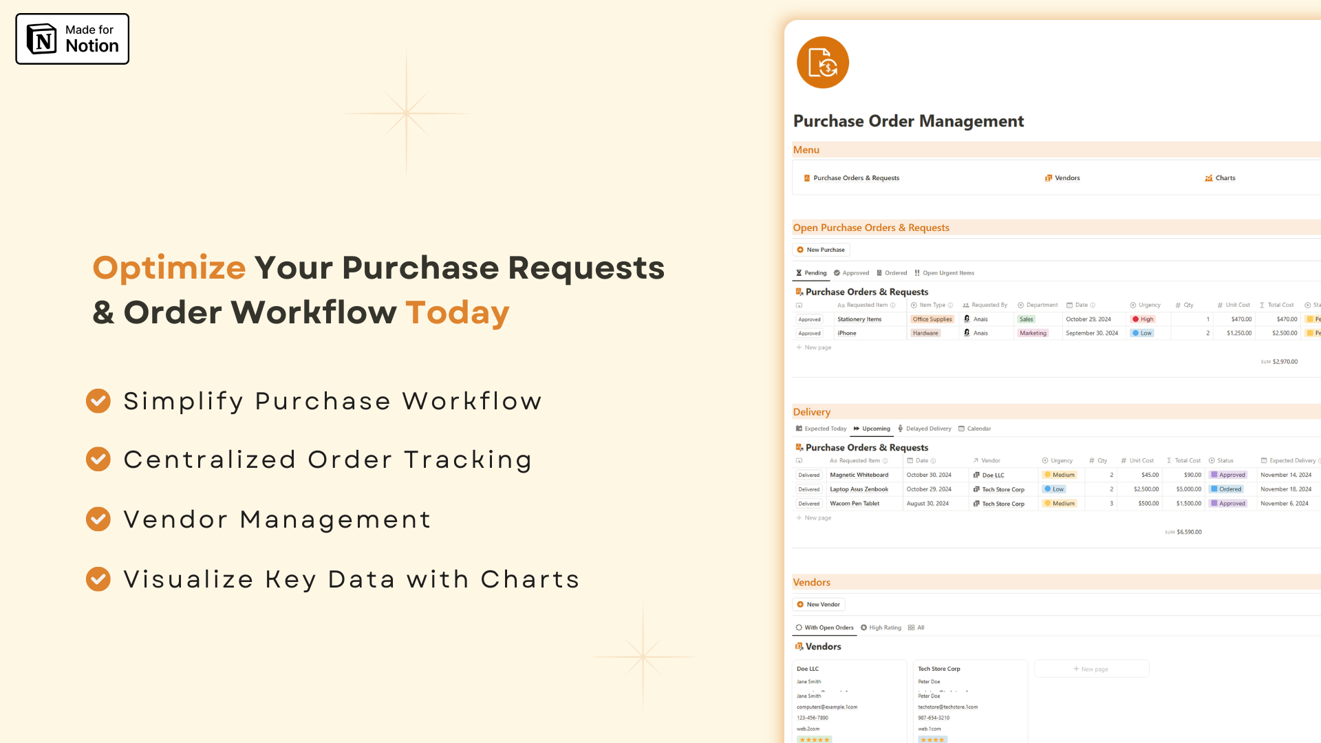 Purchase Orders & Requests Management Notion template