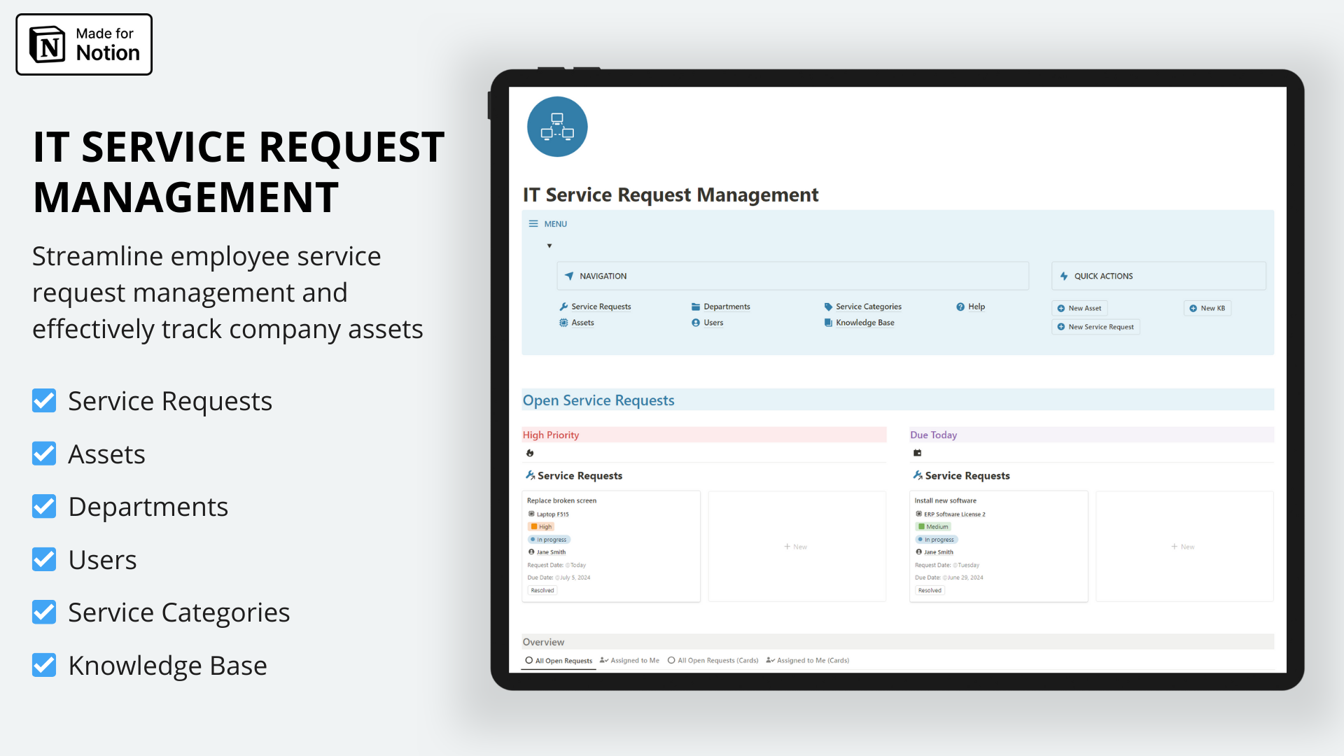 IT Service Request Management Notion template