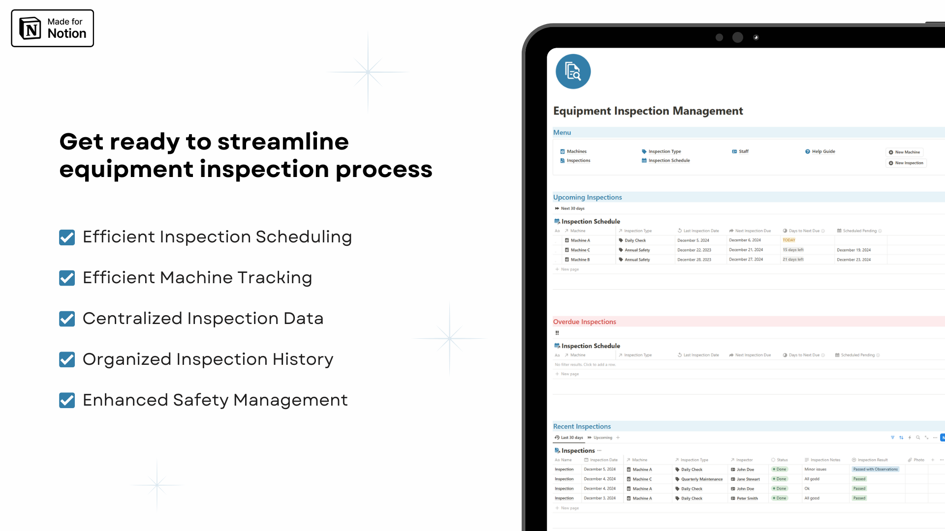 Equipment Inspection Management Notion template