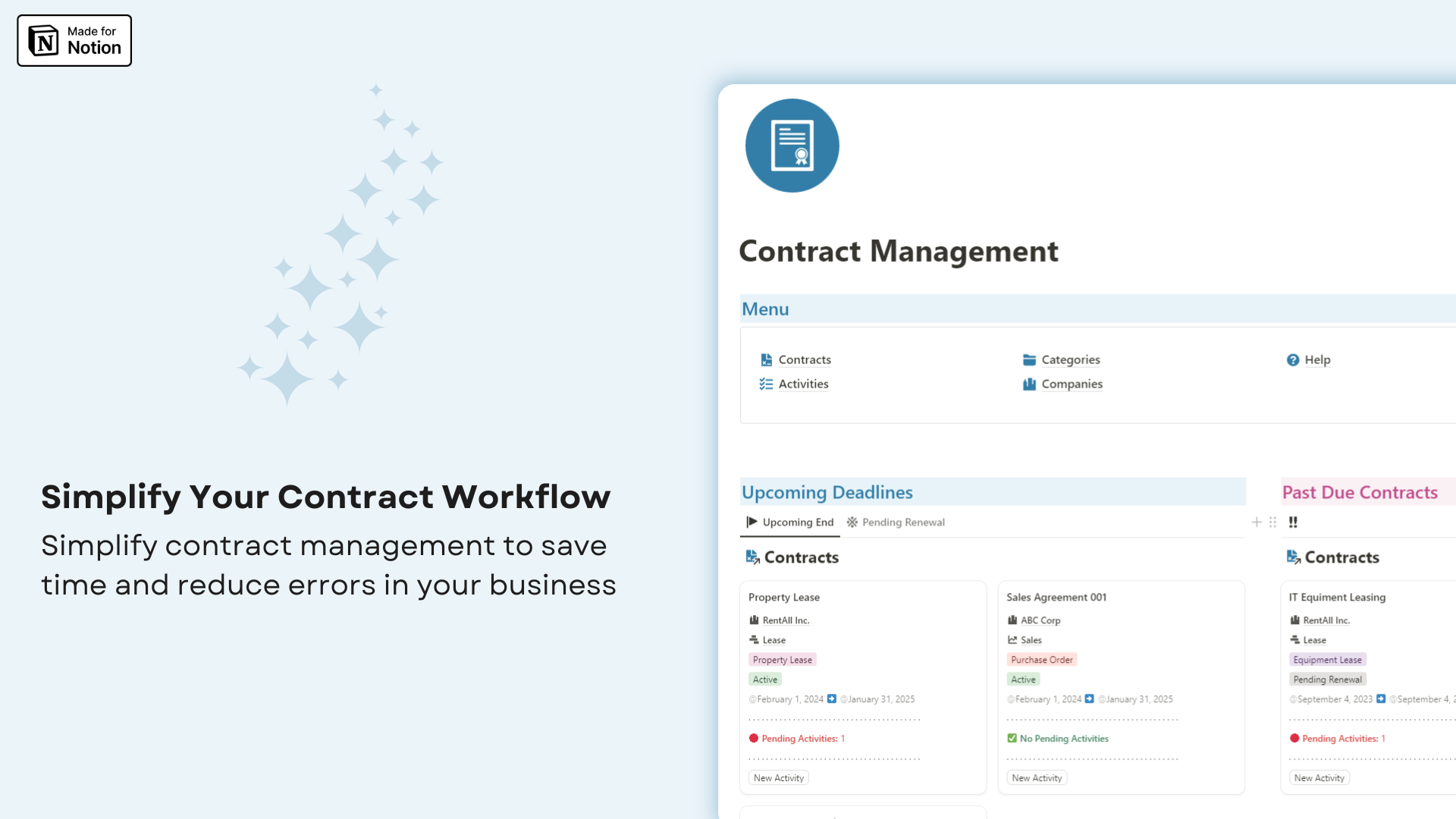 Business Contract Management Notion template