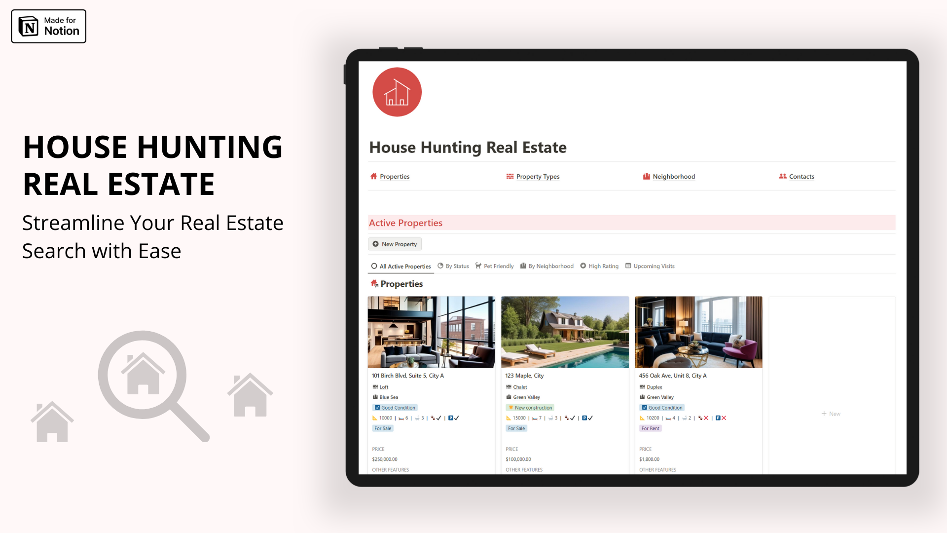 House Hunting Real Estate Notion template