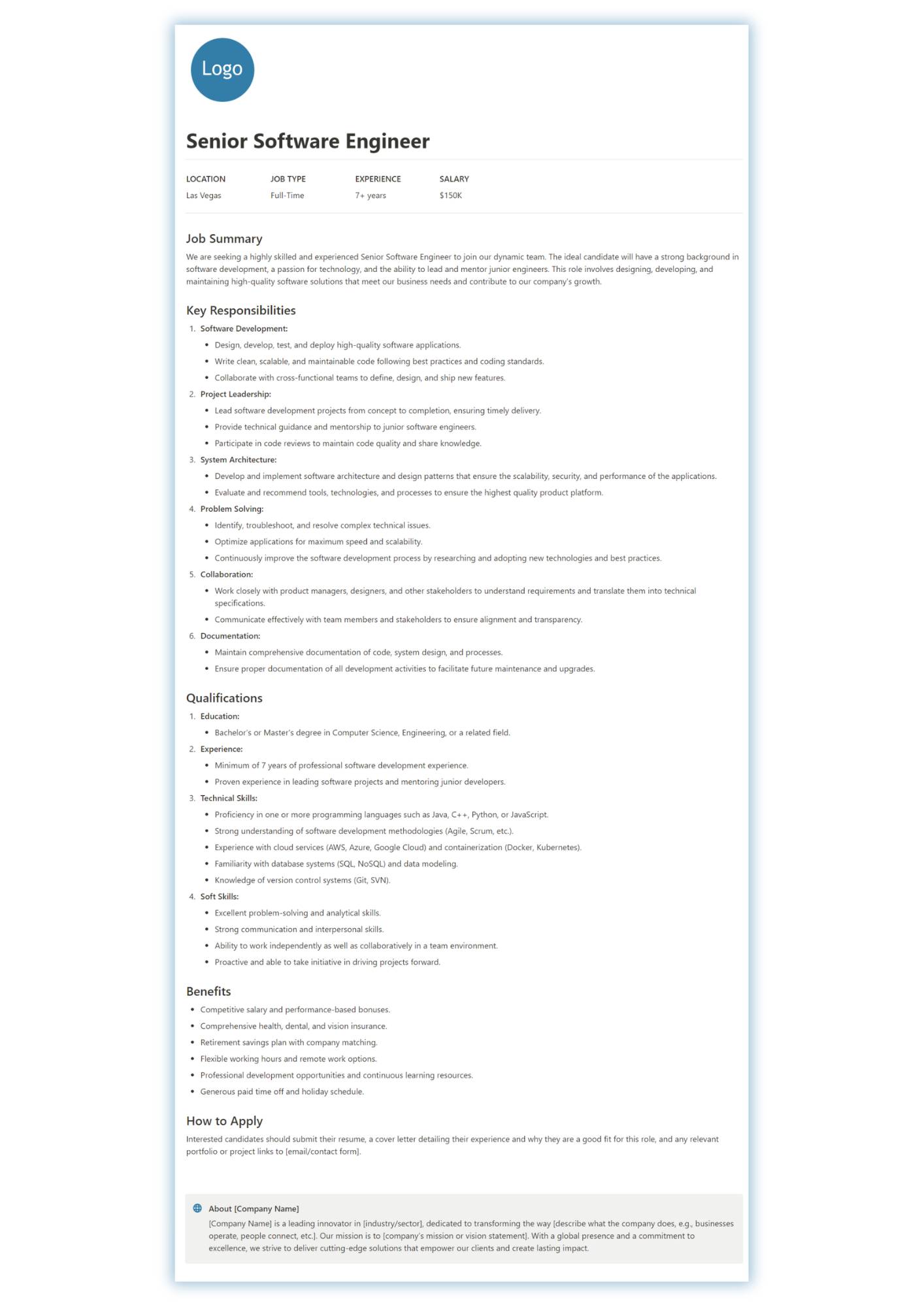 Job Description notion template