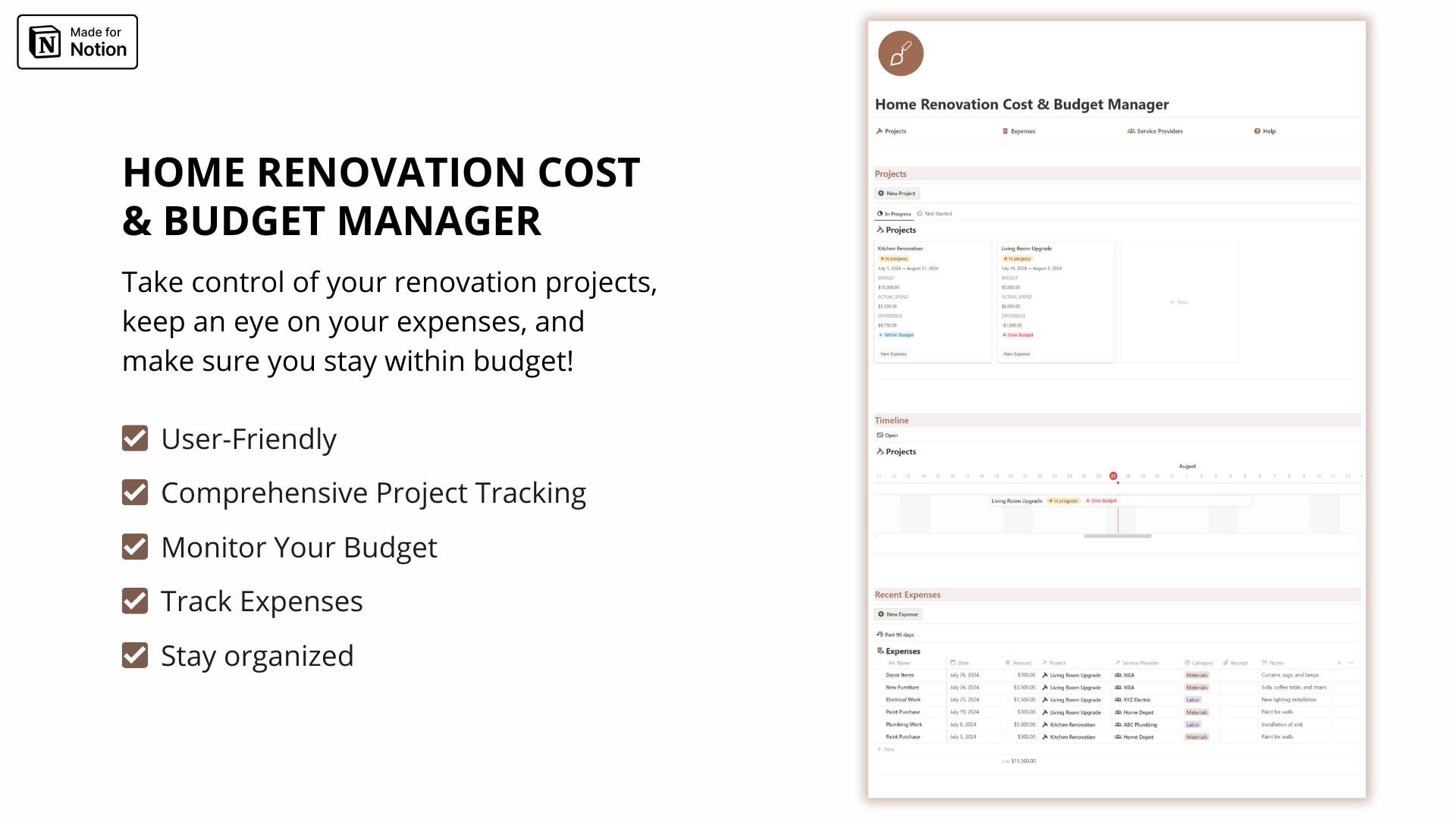 Home Renovation Cost & Budget Manager Notion template