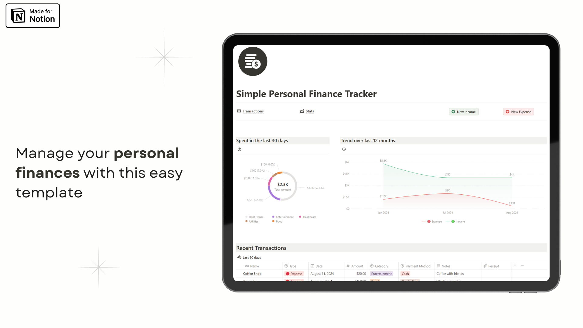 simple personal finance tracker notion template