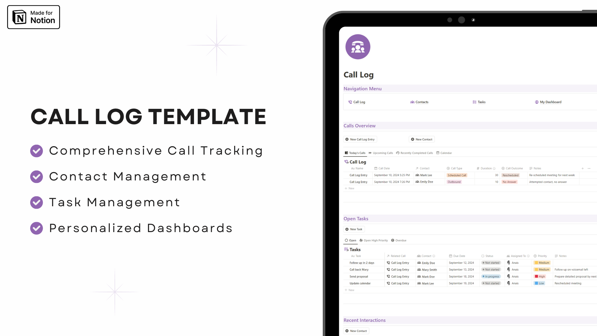 Call Log Notion template