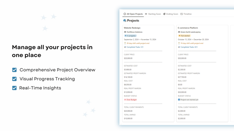 Projects views - Dashboard page