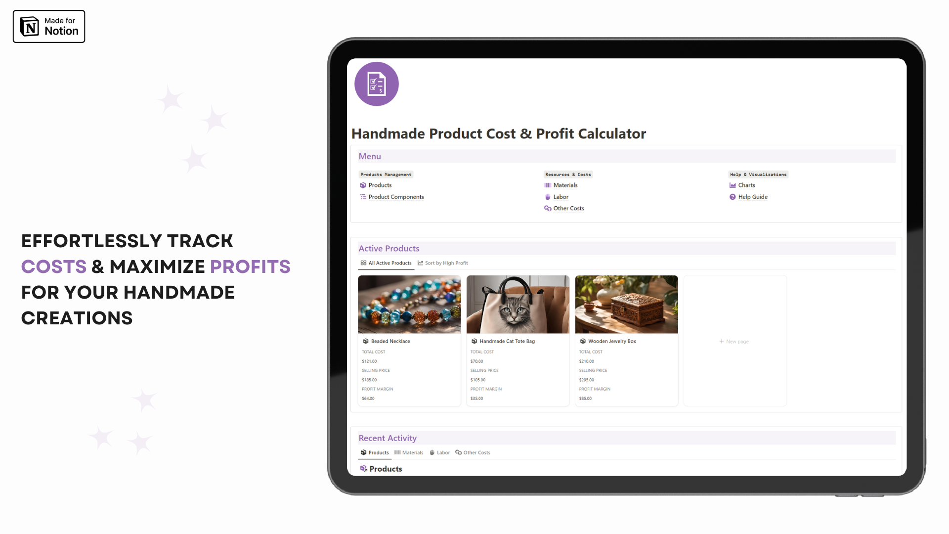 Handmade Product Cost & Profit Calculator Notion template