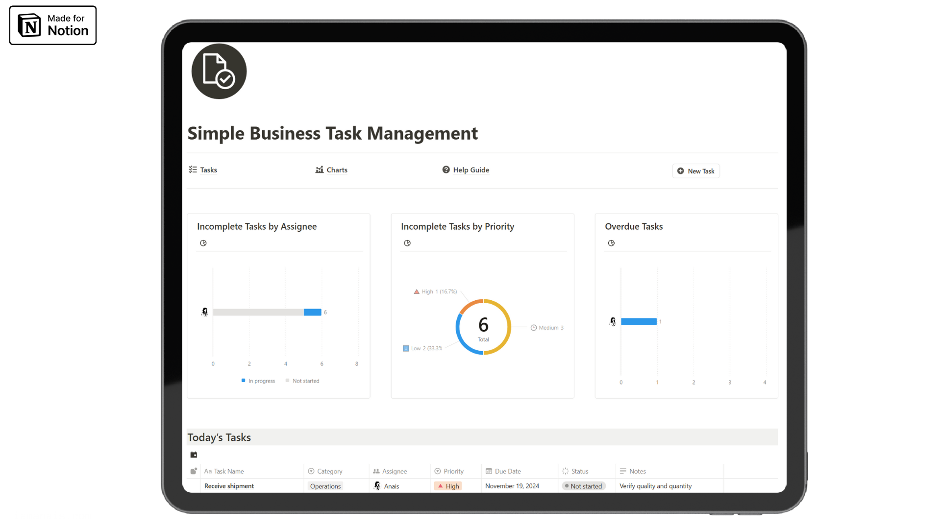 Simple Business Task Management Notion template