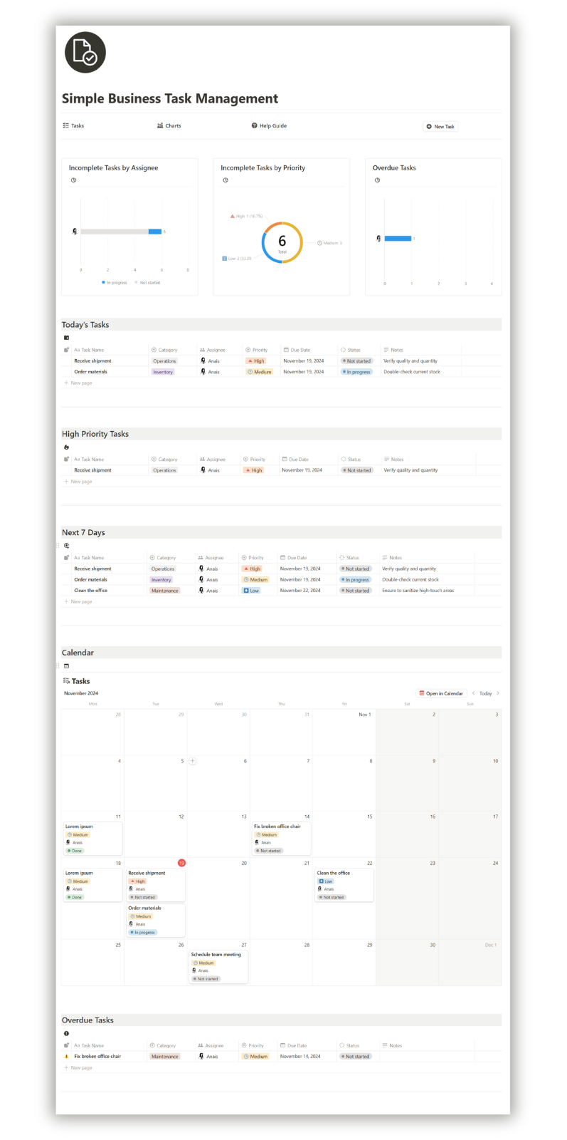 Simple Business Task Management Notion template