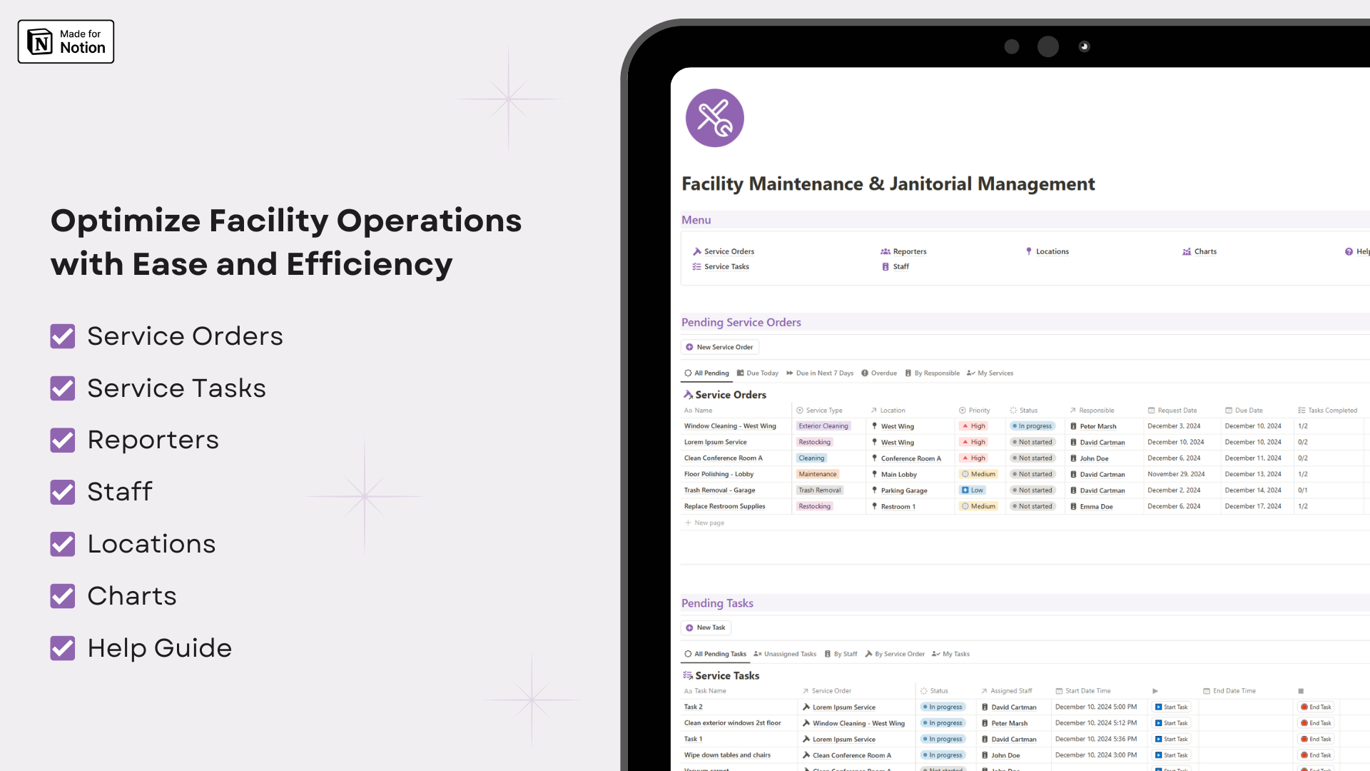 Facility Maintenance & Janitorial Management Notion template