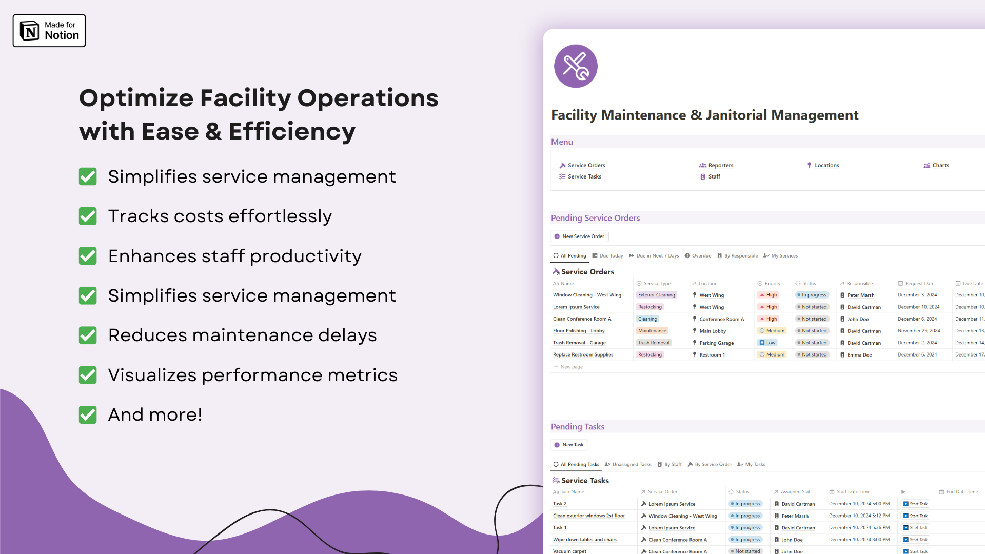 Facility Maintenance & Janitorial Management Notion template