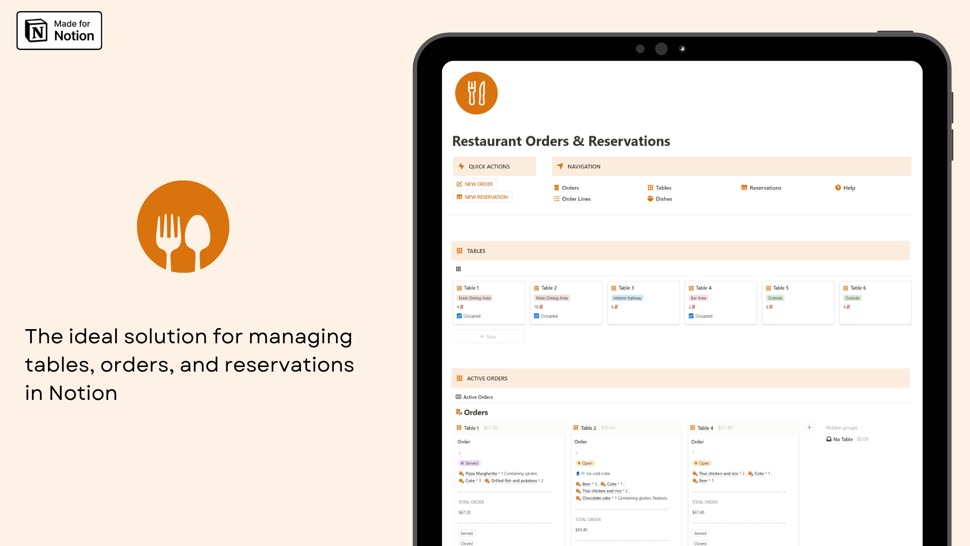 Restaurant Orders and Reservations Notion template