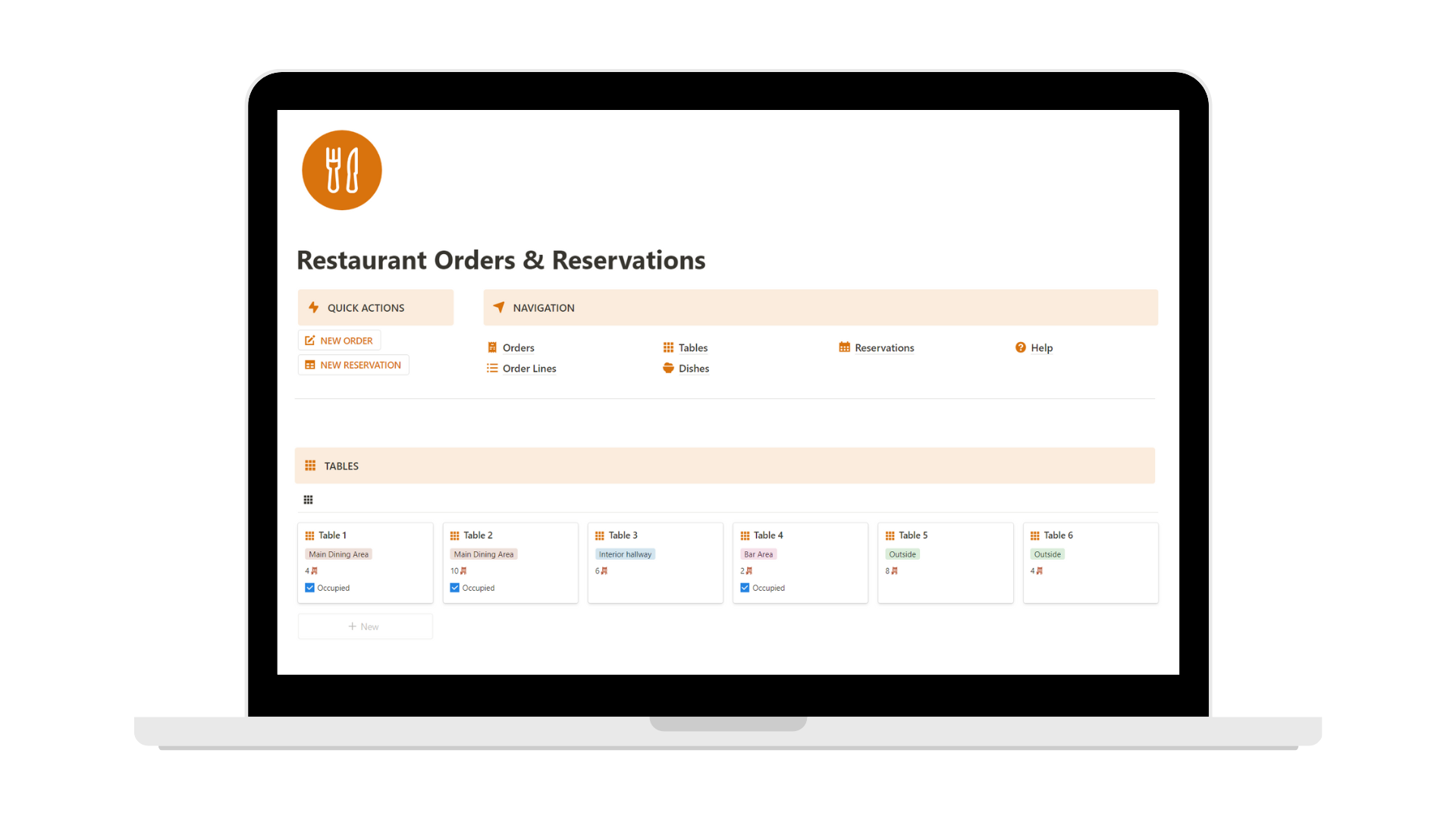 Restaurant Orders and Reservations Notion template