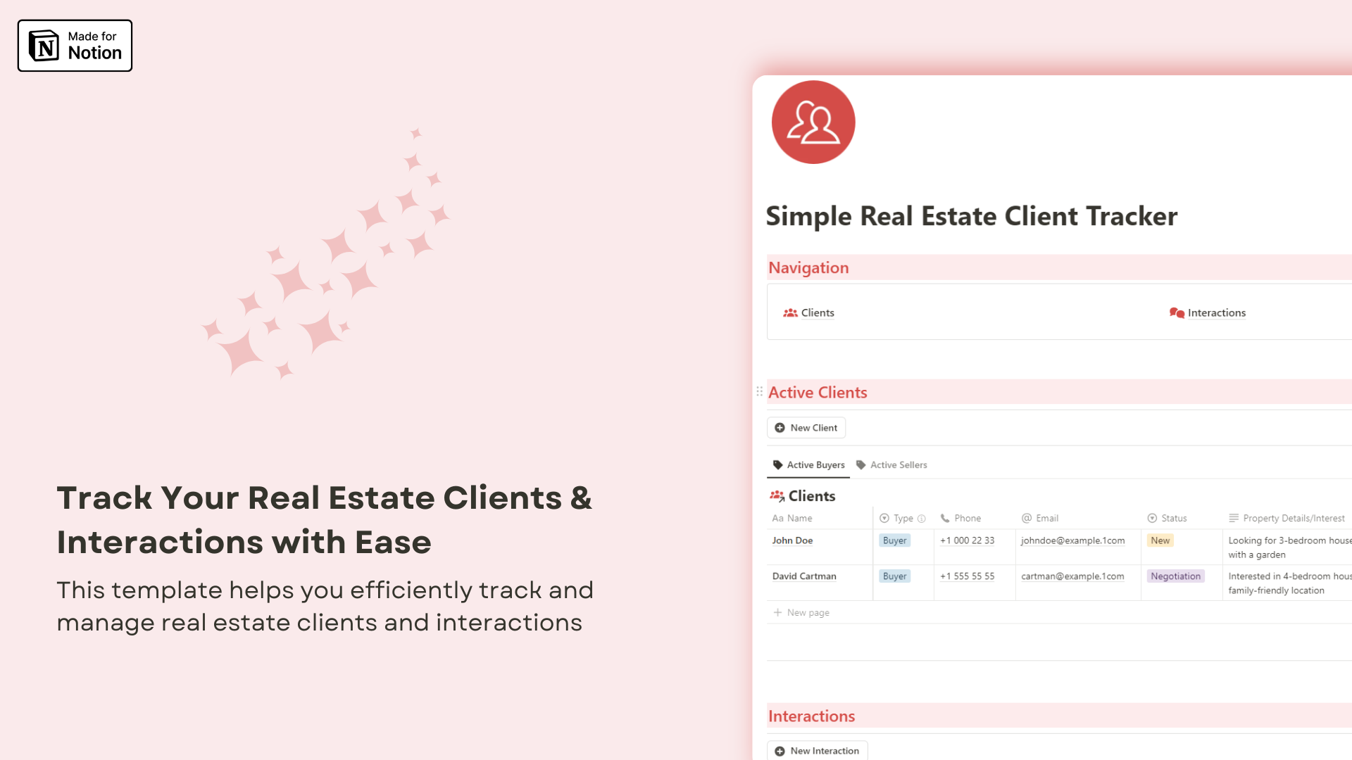 Simple Real Estate Client Tracker Notion template