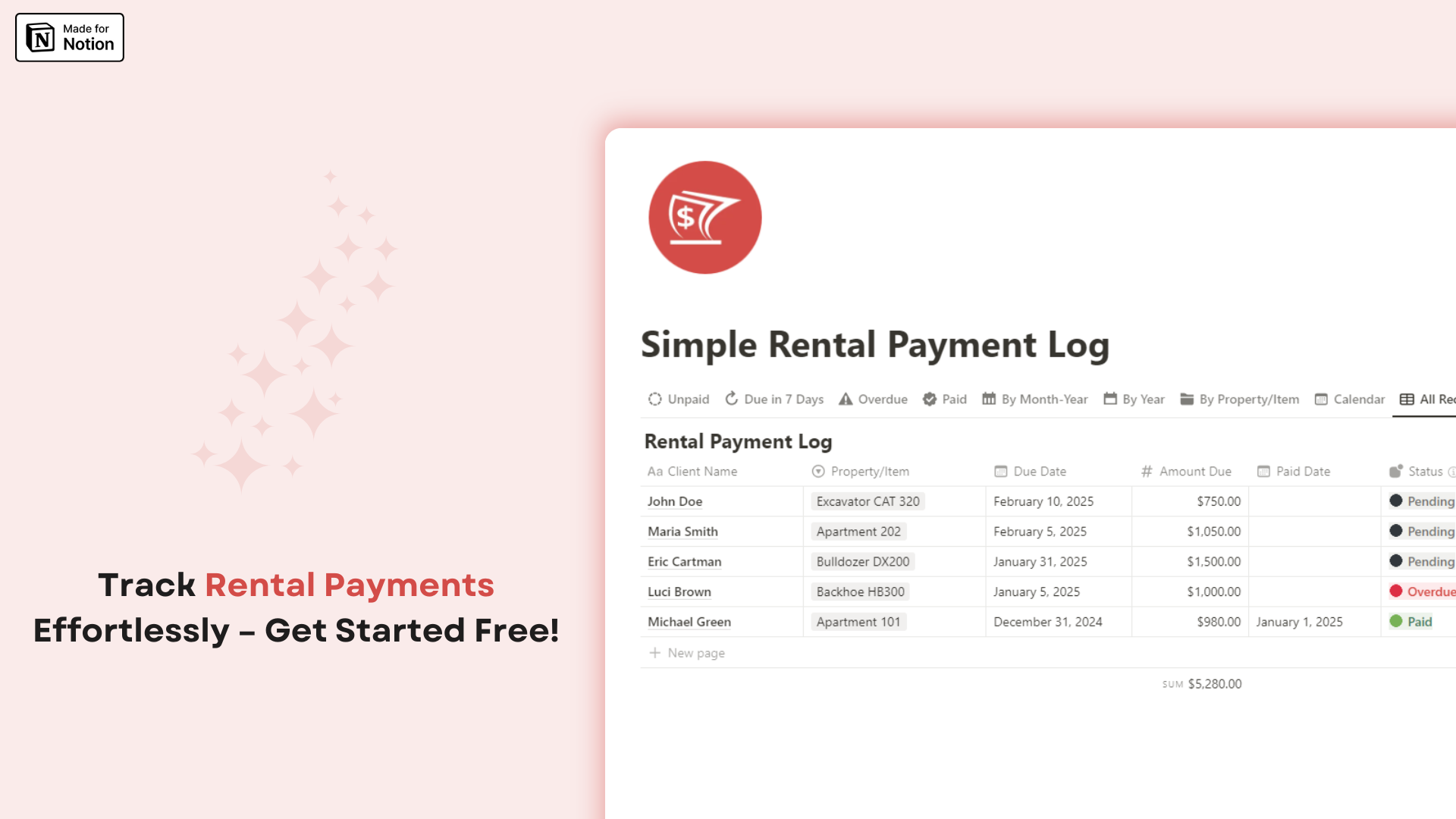 Simple Rental Payment Log Notion template