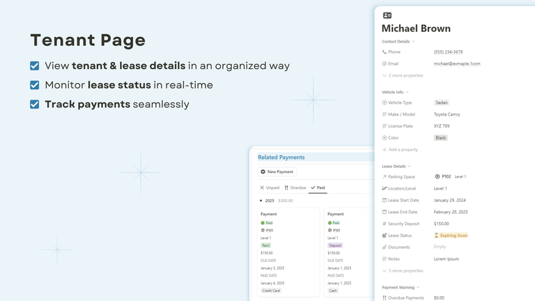 Tenant and Lease Page