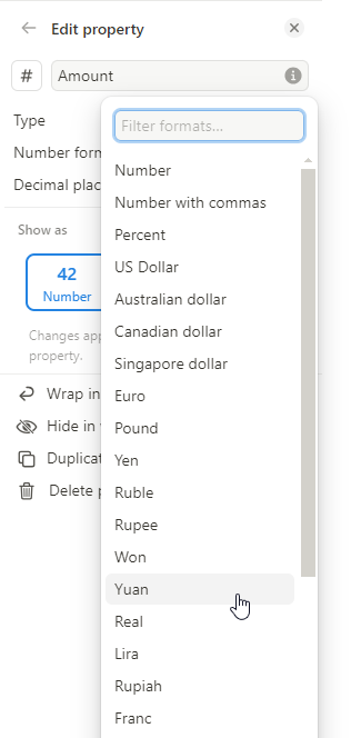 Select Currency Notion