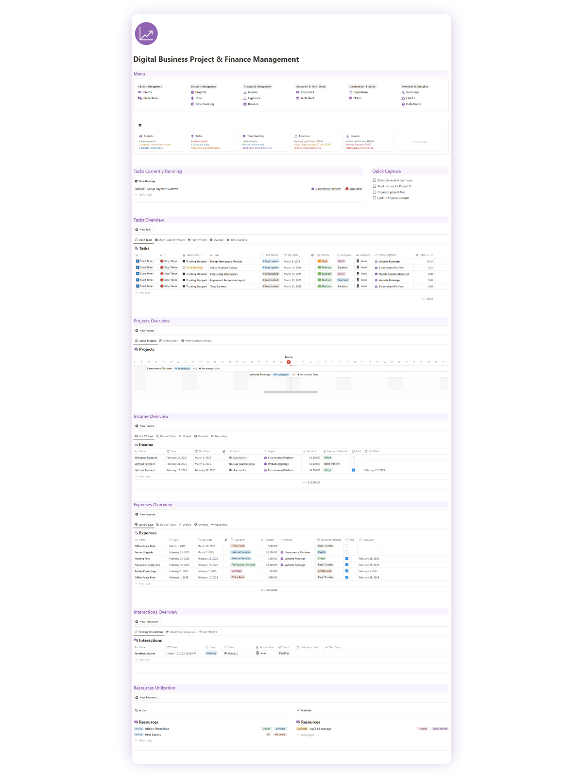 Dashboard Notion Digital Business Project